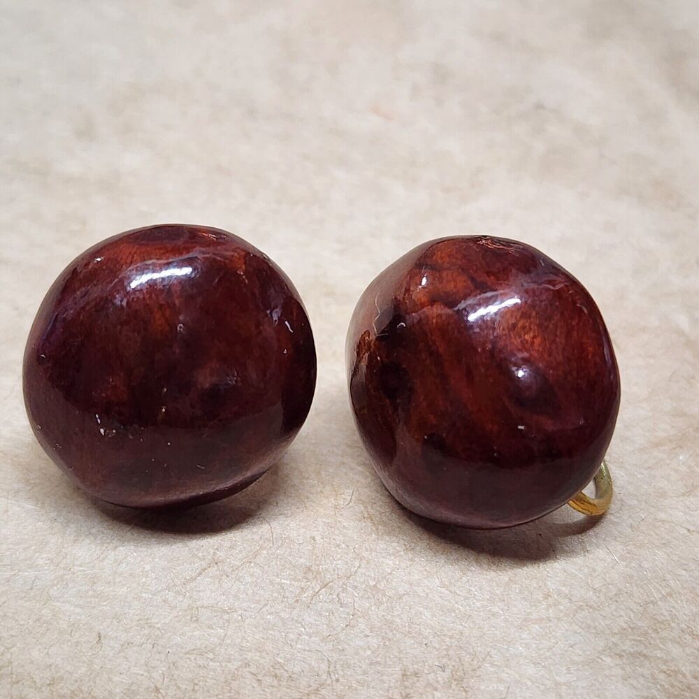 Vintage Bronze Moonglow Bead Earrings on Screw Back, Brown Shimmer Lucite 1930s